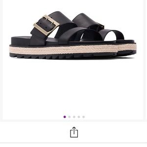 SOREL black leather & jute buckle slide sandals